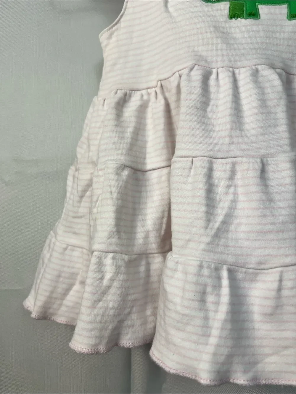 Magnolia Baby pink & white stripe  tiered dress with alligator appliqué 12 Mon